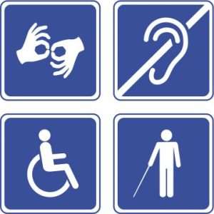 Disabled signs: deaf, blind, mute and wheelchair vector icons